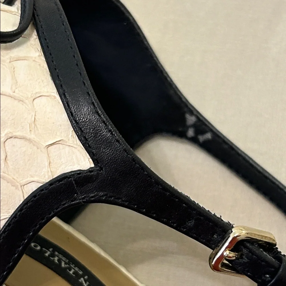 Ann Taylor Shoes Winter White Gwen Lace Up Exotic Heel Sz 9 Black Bow & Tassel - Picture 8 of 10